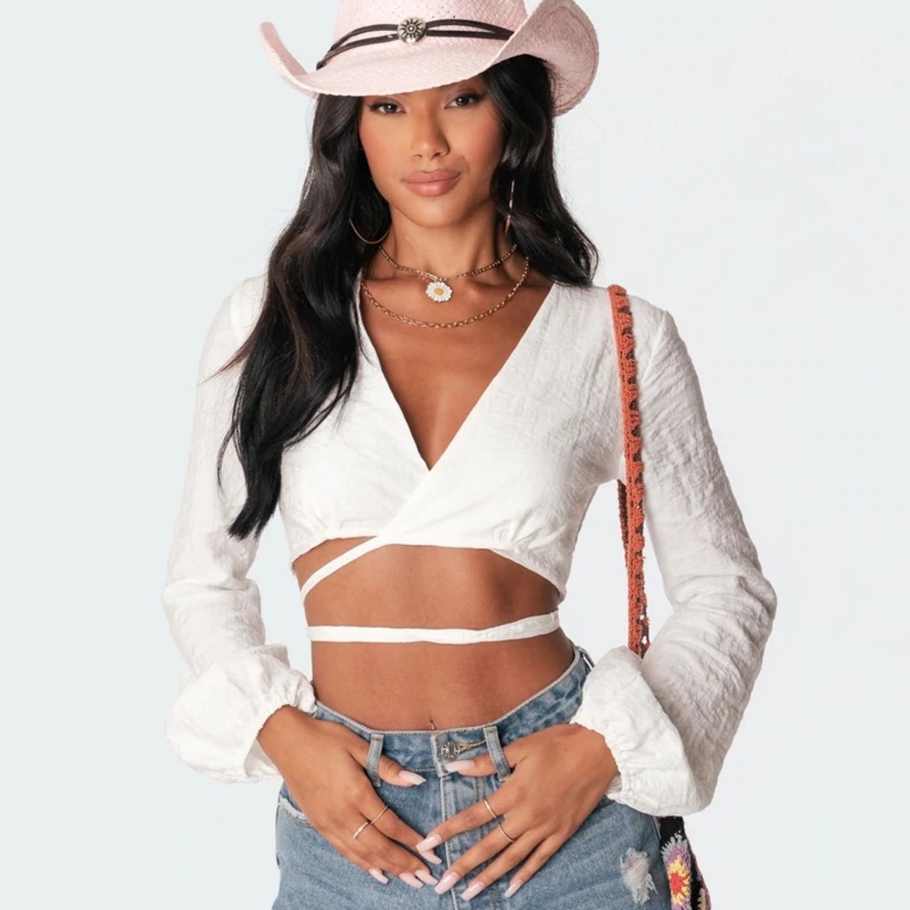 Edikted White Wrap Top
